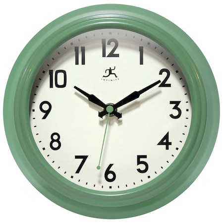Infinity Instruments 8.5 in. Retro Diner Wall Clock, Green 14751LG-3773